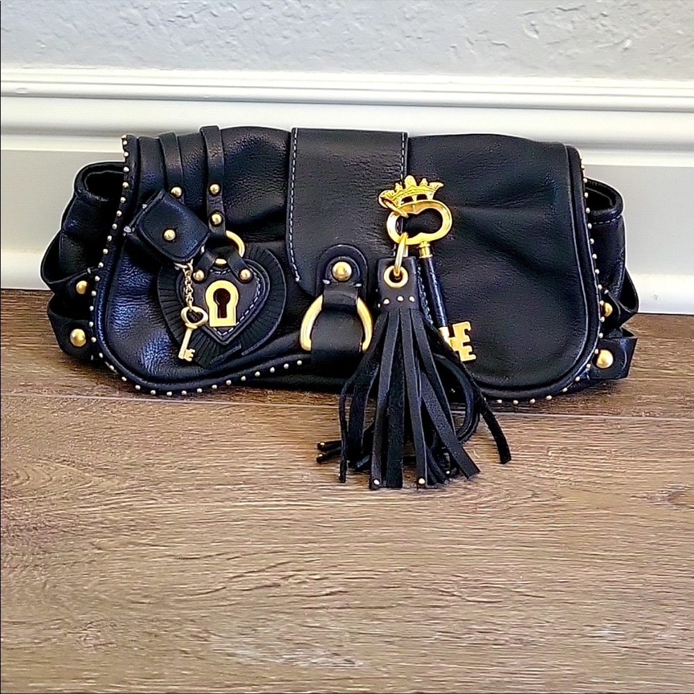 Juicy Couture clutch authentic! new leather clutch with Fringe & lock & key 🔑